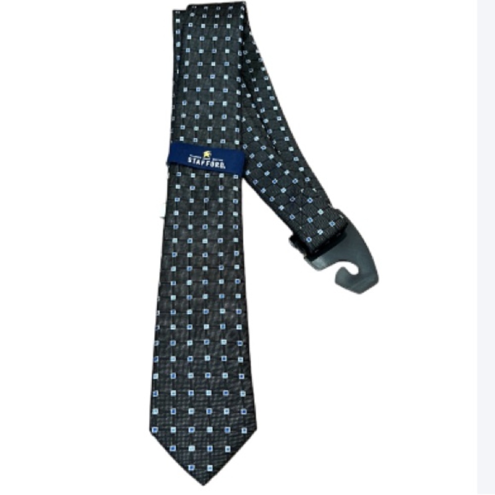 NWT Stafford Tie One Size Black/Blue Checkered Pattern, Classic, Office, Work
